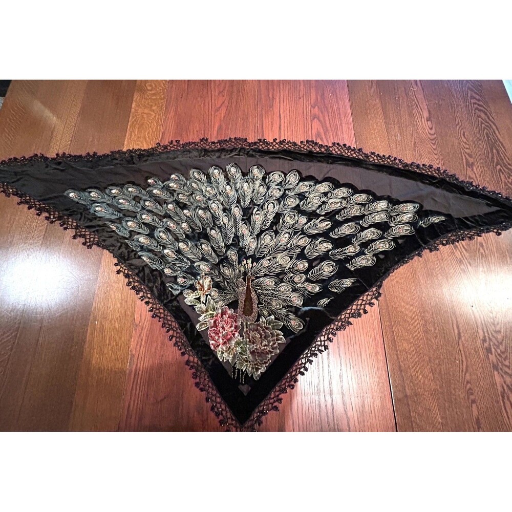 Exquisite PEACOCK Velvet Burnout V Tie Scarf Wrap Shawl - Picture 2 of 10